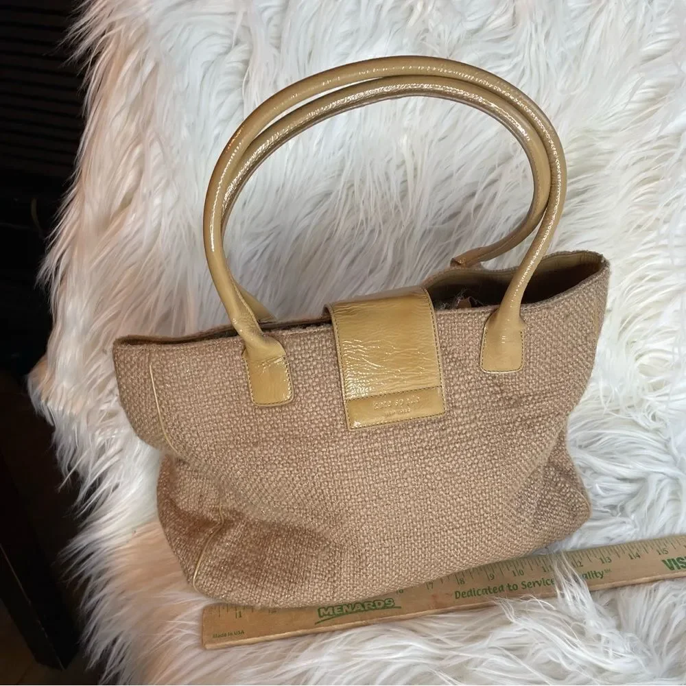 Kate spade tweed wool burlap and‎ patent leather large Slouchy Satchel tote